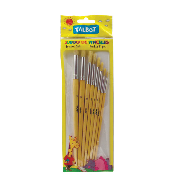 Pinceles, Cerda Redondos, Pack x 8 Unds., Nro. 2, 4, 6, 8, 10, 12, 14, 16